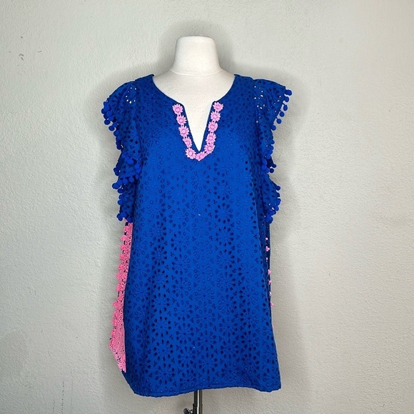 Lillly Pulitzer Eyelet Short Sleeve Mini Dress Blue Size Large - Picture 4 of 9